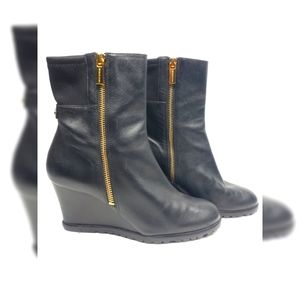 Michael Kors Black Leather Aileen Wedge Boots 7 5